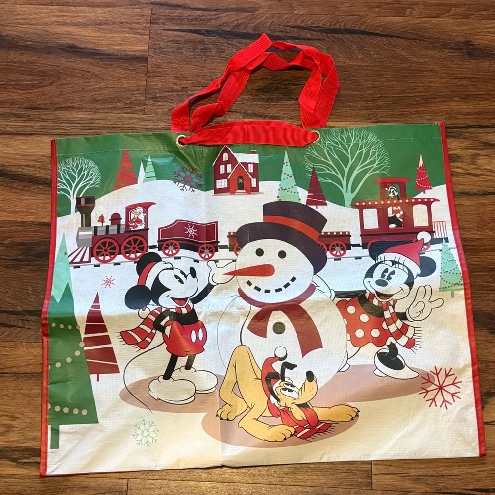 Disney Store - Festive Tote with Mickey & Minnie - Red and Green Accents